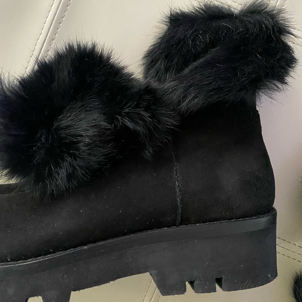 Rachel Zoe Suede Fur Short Cuffed Black Boots Voz - Picture 5 of 7